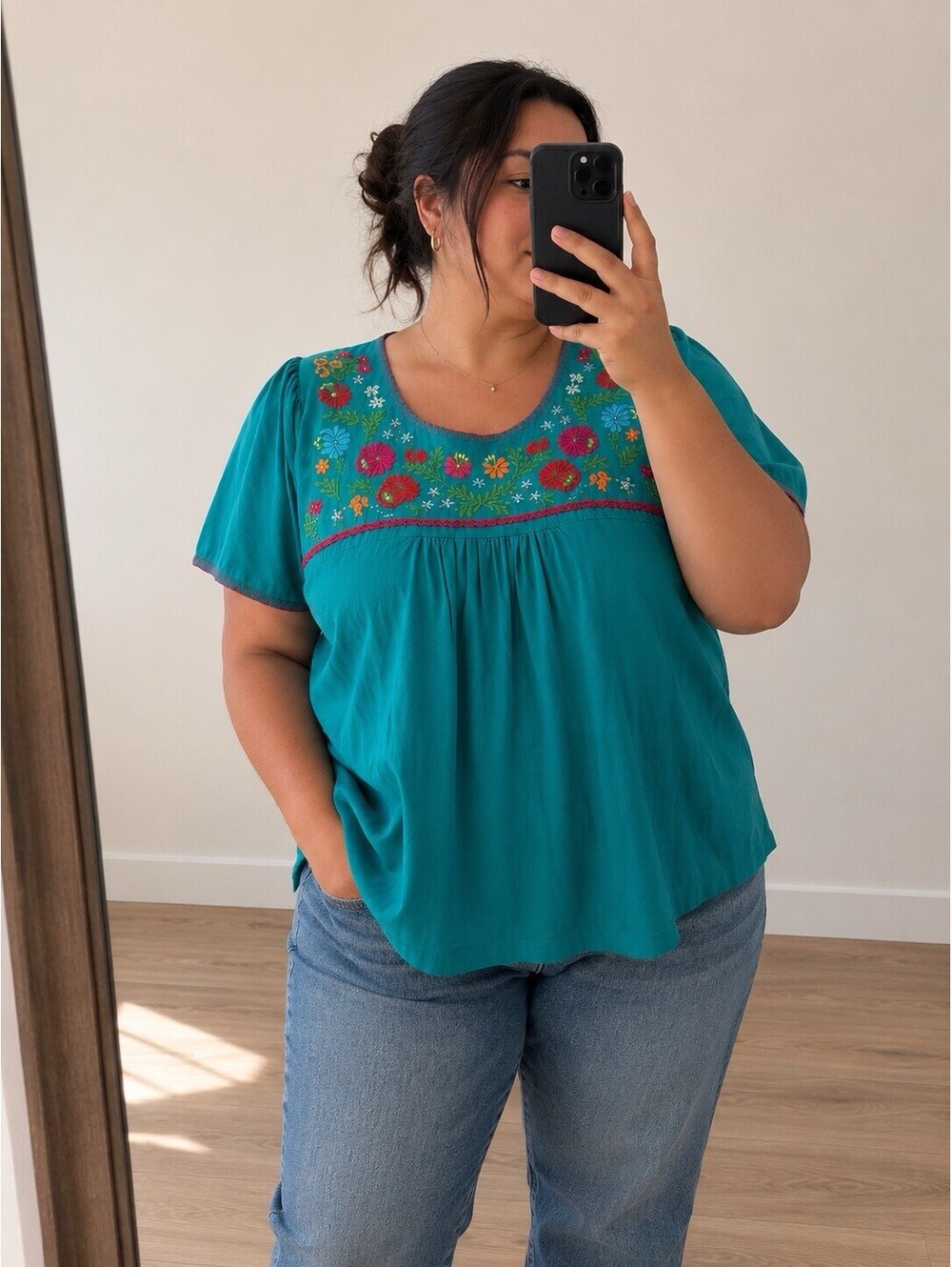 South Main Mexican Style Short Sleeve Women's Embroidered Blouse Small Fiesta XL